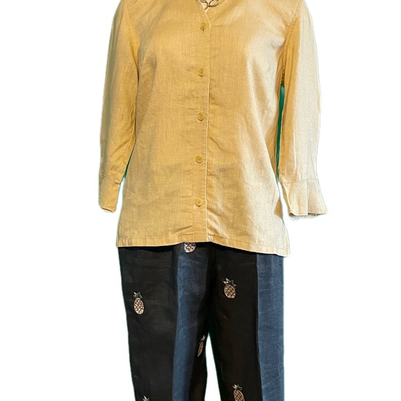 Cj Laing Pants - Vintage CJ Laing 100% Linen Embroidered Pineapple Pants Size 4 Resort wear 🍍☀️